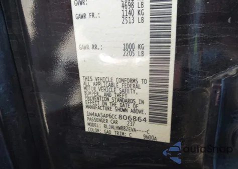 2012 Nissan Maxima 3.5 Sv z USA, uszkodzony, nr VIN 1N4AA5AP6CC806864